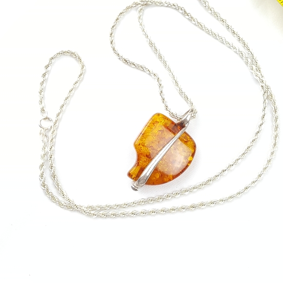 24" genuine 925 silver necklace w/Amber pendant - Picture 4 of 8